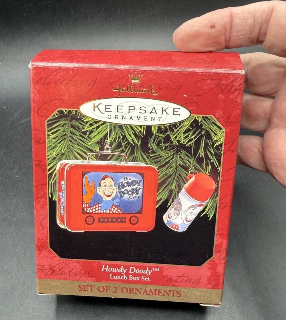 LN Vintage 1999 HOWDY DOODY LUNCH BOX Set of 2 Ornaments Hallmark MIB 31D